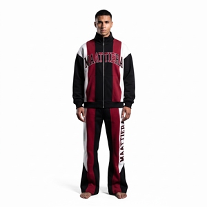 Ensemble de survêtement homme noir, rouge et blanc, veste zippée et pantalon évasé, streetwear et sportswear personnalisés - Product Image 4