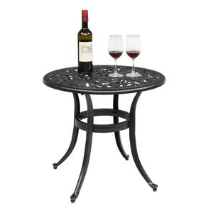 Phoenix Cast Aluminum Round Table Black Outdoor Bar Table and Patio End <b>Side</b> Table - Product Image 2