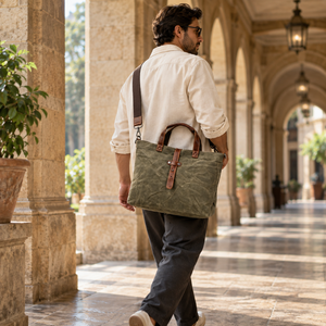 Oil <b>Waxed</b> <b>Canvas</b> Tote with Carry Handles and Snap Closure | Casual Shopping Shoulder Bag with Detachable Strap for Daily Travel - Product Image 3