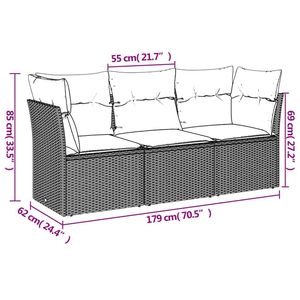 Ensemble de canapés de jardin en rotin PE gris et acier thermolaqué avec tissu en polyester, meubles d'extérieur élégants - Product Image 3