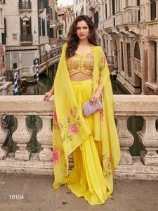 Traje Étnico de Mujer con Bordado y Lentejuelas, Talla Única, Material CHINON, Largo hasta la Rodilla, Secado Rápido, Ideal para Fiestas y Diwali - Product Image 5