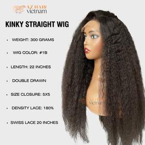 Perruque Crépus Droite Vietnamien Vrais Extensions de Cheveux Humains Non Traité Dentelle Frontale Fermeture Sans Colle - Product Image 5