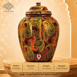 Distributeur d'eau en cuivre avec couvercle et robinet, motif Paisley peint à la main, pour usage domestique - Product Image 4