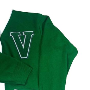 Green <b>Women's</b> Knitted <b>Cardigan</b> V-neck <b>Long</b> Sleeve Preppy Style Embroidery Alphabet Pattern Full Sleeve Regular Length - Product Image 6