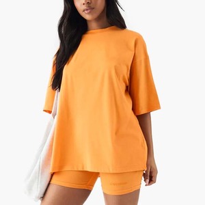Solid Streetwear Women's Oversized Orange T-<b>Shirt</b> Crew Neck Short Sleeve 100% Cotton Logo Printed Loose Fit Spring Summer Style - Product Image 5