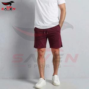 กางเกงขาสั้นผู้ชายสีแดงเบอร์กันดี คุณภาพดีที่สุด ทรงเข้ารูป ยาวเหนือเข่า สไตล์ลำลอง รับสกรีนโลโก้ เอวยางยืดพร้อมเชือกผูก - Product Image 3