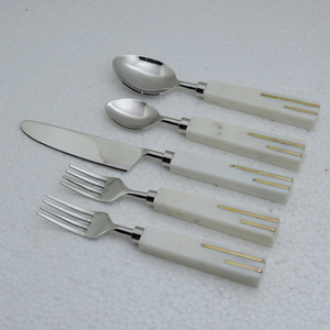 Modern Stainless Steel Flatware Set 5 Piece Cutlery With Blue <b>Acrylic</b> Textured Handles High <b>Mirror</b> Polish Dishwasher Safe - Product Image 5