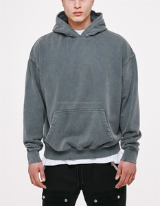 OEM personalizado streetwear pesado lavado gris con capucha vintage ácido lavado de gran tamaño hombres peso pesado francés Terry Puff impresión Sudadera con capucha - Product Image 2