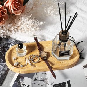 Plateau ovale en marbre doré Indus, plateau de service décoratif en pierre naturelle, décoration de luxe pour la maison - Product Image 4