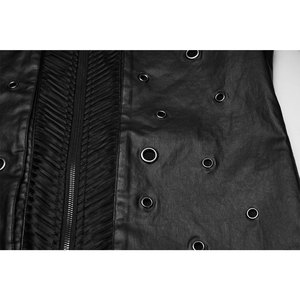 Men Black Gothic Punk Rock <b>Suede</b> Denim Short <b>Jacket</b> Slim Coat 3D Ribbed Front Panel Biker <b>Jackets</b> - Product Image 4