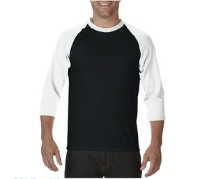 T-shirt de baseball en coton de haute qualité pour homme, col rond, manches raglan 3/4, logo imprimé en flock sur le devant, 200g, personnalisable, chemise de sport - Product Image 4