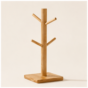 Premium Natural Wood Coffee Mug Rack Sturdy Tree-Shaped <b>Tea</b> Cup Holder With Square Base Sustainable Tabletop Display <b>Stand</b> - Product Image 3