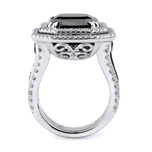 Vintage Cocktail <b>Ring</b> With <b>Emerald</b> Cut Onyx 925 <b>Silver</b> Rhodium Plated Women's Engagement <b>Ring</b> Geometric Design - Product Image 1