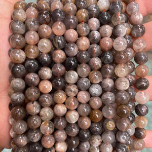 Perles de pierres précieuses naturelles rondes de qualité supérieure, en pierre de lune noire naturelle, lisses et en vrac, vente en gros - Product Image 3