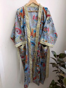 Export Quality New Grey Mukut Printed Cotton <b>Kimono</b> Robe for Women Long <b>Beach</b> Cardigan Printed <b>Kimono</b> - Product Image 4