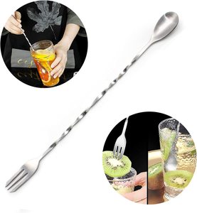 Vente en gros de cuillères à cocktail en acier inoxydable SKI, personnalisables avec logo, écologiques et durables pour la préparation de cocktails à domicile - Product Image 1
