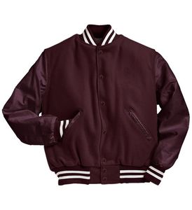 OEM Premium Men's Varsity <b>Jacket</b> Bomber Wool Body with Real Cow <b>Leather</b> Sleeve Custom Design Patches and Lettermen Embroidery - Product Image 2