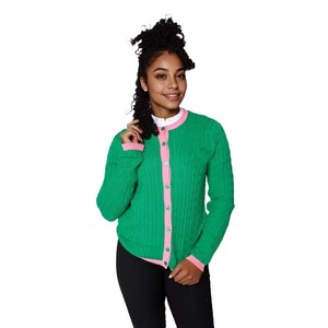 Suéter de Punto con Logotipo de Hermandad Personalizado al por Mayor, Cárdigan Acrílico para Mujer, Estilo Preppy con Doble Botonadura - Product Image 1