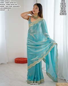 Sari Tradicional de Seda Satinada Regal River Fendy de Shree Krishna Textiles para Mujer - Absorbe la Humedad y No se Arruga, Listo para Bodas - Product Image 3