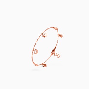 Pulsera estilo cadena con diamantes cultivados en laboratorio de 0.10 quilates y dijes hexagonales en oro amarillo, blanco y rosa de 9 quilates. - Product Image 1
