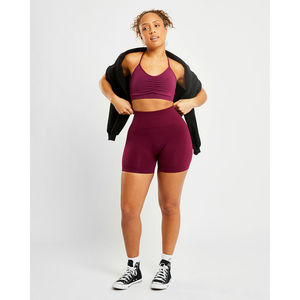 Sujetador deportivo fruncido de alta calidad color morado vino con detalle central fruncido y tirantes finos, talla grande, para mujer. - Product Image 2