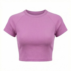 Cotton Summer Fashion Casual Slim Tight Printed Sleeve Gym Fit Women <b>Cropped</b> Tees Activewear Breathable Customized Color - Product Image 1