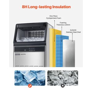 Macchina per il ghiaccio commerciale da 120 libbre/24 ore con capacità di stoccaggio di 33 libbre, 55 cubetti di ghiaccio in 15 minuti, pompa di scarico digitale a LED - Product Image 5