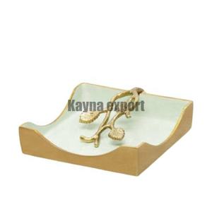 Portapañuelos Decorativo de Aluminio con Diseño de Pájaro, Artesanía Moderna de Lujo, Acabado en Esmalte y Chapado en Oro - Product Image 2