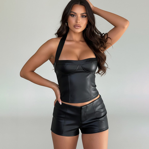 Women's Faux <b>Leather</b> Ruffle Blouse Long Sleeve Fashion Shirt Stylish <b>Top</b> Soft PU <b>Leather</b> Look Elegant Party Casual CAMIS - Product Image 6