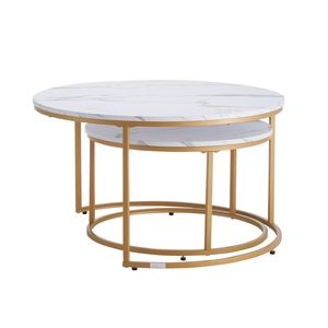 Set di 2 tavolini da caffè vintage impilabili da 31,5 pollici in vetro e metallo, tavolini laterali per piccoli spazi, comodini - Product Image 1