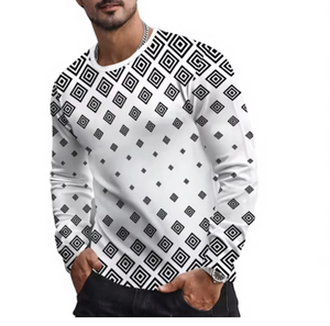 Men's <b>Striped</b> Pattern Long Sleeve Knitted Casual <b>Shirt</b> Full Sleeve <b>White</b> <b>Black</b> Embossed Print Spring Fashion 100% Cotton TRIBON - Product Image 1