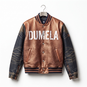 Chaqueta Varsity de PU para Hombre Dumela, Corte Regular, Cuello Camisero, Resistente al Viento, Logotipo Frontal, Ropa Exterior Informal de Invierno - Product Image 1