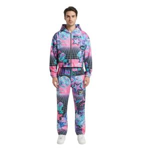Conjunto de Sudadera con Capucha y Pantalones Deportivos de Forro Polar para Hombre, con Estampado de Collage de Periódicos Personalizado, Estilo Urbano Vintage, Corte Holgado - Product Image 5