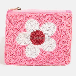 Handmade Beaded Coin <b>Purse</b> White Flower Design Magnetic Closure Foldable Clutch <b>Cute</b> Durable Anti-Theft Casual Handbags Women - Product Image 1