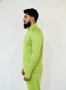 เสื้อออกกำลังกายแขนยาวสีเขียวมะนาวสำหรับผู้ชาย แบบซิปครึ่งตัว แห้งเร็ว สีพื้น ทรงพอดีตัว ใส่ได้ทุกฤดู - Product Image 3