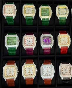 Trendy <b>Square</b> Case Moissanite Watch VVS Fashion Jewelry Stainless Steel Strap Handmade Hand-<b>Set</b> Iced Water Resistant Glass - Product Image 1