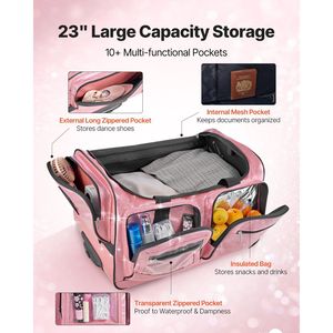 Sac de danse à roulettes de 23 pouces avec porte-vêtements et port USB, solution de rangement de danse réglable en hauteur avec protection de la vie privée - Product Image 3