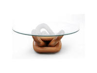 Table basse en teck artisanale de luxe avec plateau en verre et design chaîne – Fabrication artisanale