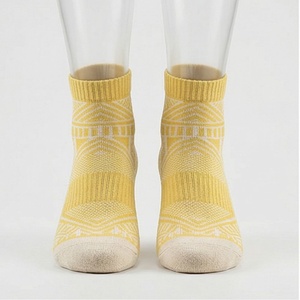 Yellow Geometric Pattern Ankle Socks Breathable Knitted for Daily Casual Wear Adults - Product Image 1