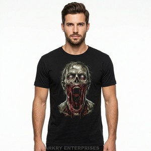 Camiseta Negra de Algodón para Hombre, Impresión Digital Personalizada con Gráfico de Cara de Zombie, Estilo Heavy Metal, Ropa Urbana, Fabricante - Product Image 1