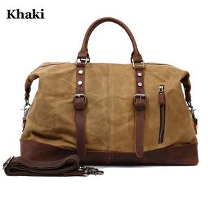 Sac de voyage vintage en cuir et toile, imperméable, sac de week-end, sac de sport, bagage à main, LCTB-0003 - Product Image 1