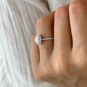 1 Carat Oval Lab Grown E VVS2 Diamond Halo Engagement <b>Ring</b> , 1.5MM <b>Thin</b> <b>Ring</b> , 14k White Gold , IGI Certified - Product Image 4