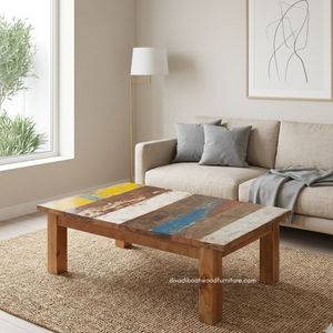 Handcrafted <b>Rustic</b> Wooden <b>Coffee</b> <b>Table</b> Reclaimed Boat Wood Antique Original Color Indoor Outdoor Living Room Furniture Knockdown - Product Image 4