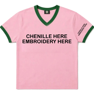 T-shirts rose et vert, vêtements de sororité, t-shirt rose à col en V avec bordure verte brodée, t-shirt décontracté pour femmes, printemps-été, coton - Product Image 5
