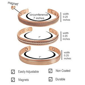 Adjustable Copper Magnetic Therapy Bangle Twisted <b>Rope</b> & Parallel Line Inlay Bio-Energy Healing Open Wristband Bangle - Product Image 2