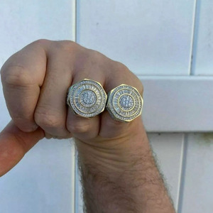 Iced Out Baguette and Round Cut Moissanite Diamond Octagon <b>Pinky</b> <b>Ring</b> Hip Hop Style Engagement <b>Ring</b> 925 Sterling <b>Silver</b> Jewelry - Product Image 5