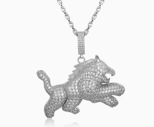 Collar Hip Hop Plateado con Colgante de Lobo de Moissanita Iced Out para Hombre, Joyería para Fiesta - Product Image 1