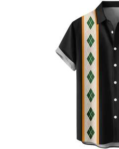 Chemise à manches courtes boutonnée à imprimé rayé argyle noir personnalisé, style décontracté, streetwear d'été pour hommes, fabricant OEM sur mesure, approvisionnement en gros - Product Image 3