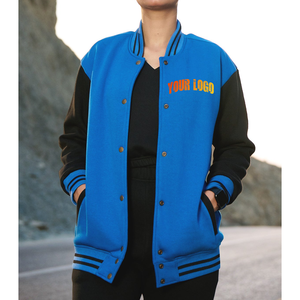 Chaqueta universitaria de béisbol regular para mujer, estilo colorblock, 100% lana, estampada, con botones, ecológica, tipo Letterman, con bolsillos frontales - Product Image 1