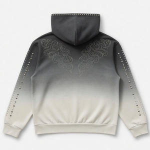 Sweat à capuche zippé unisexe en coton épais 400 g/m² délavé à l'acide, style streetwear, coupe ample, personnalisé avec strass - Product Image 2